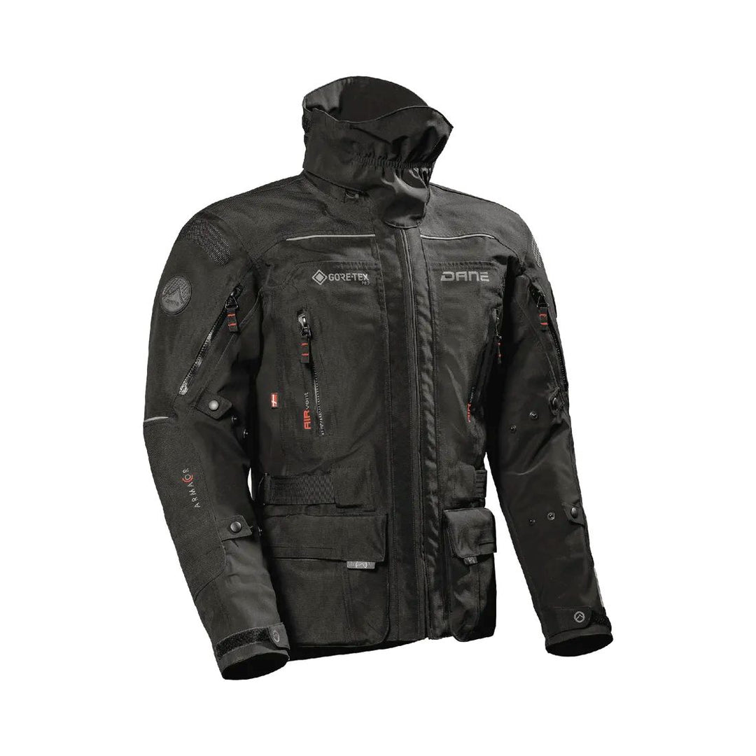 motorcycle jacket dane nimbus 2 pro goretex windproof waterproof breathable summer jacket thermal liner insulation stretch tex armacor 3d mesh inner pockets ventilation storm collar black riding alpine touring adventure adv front