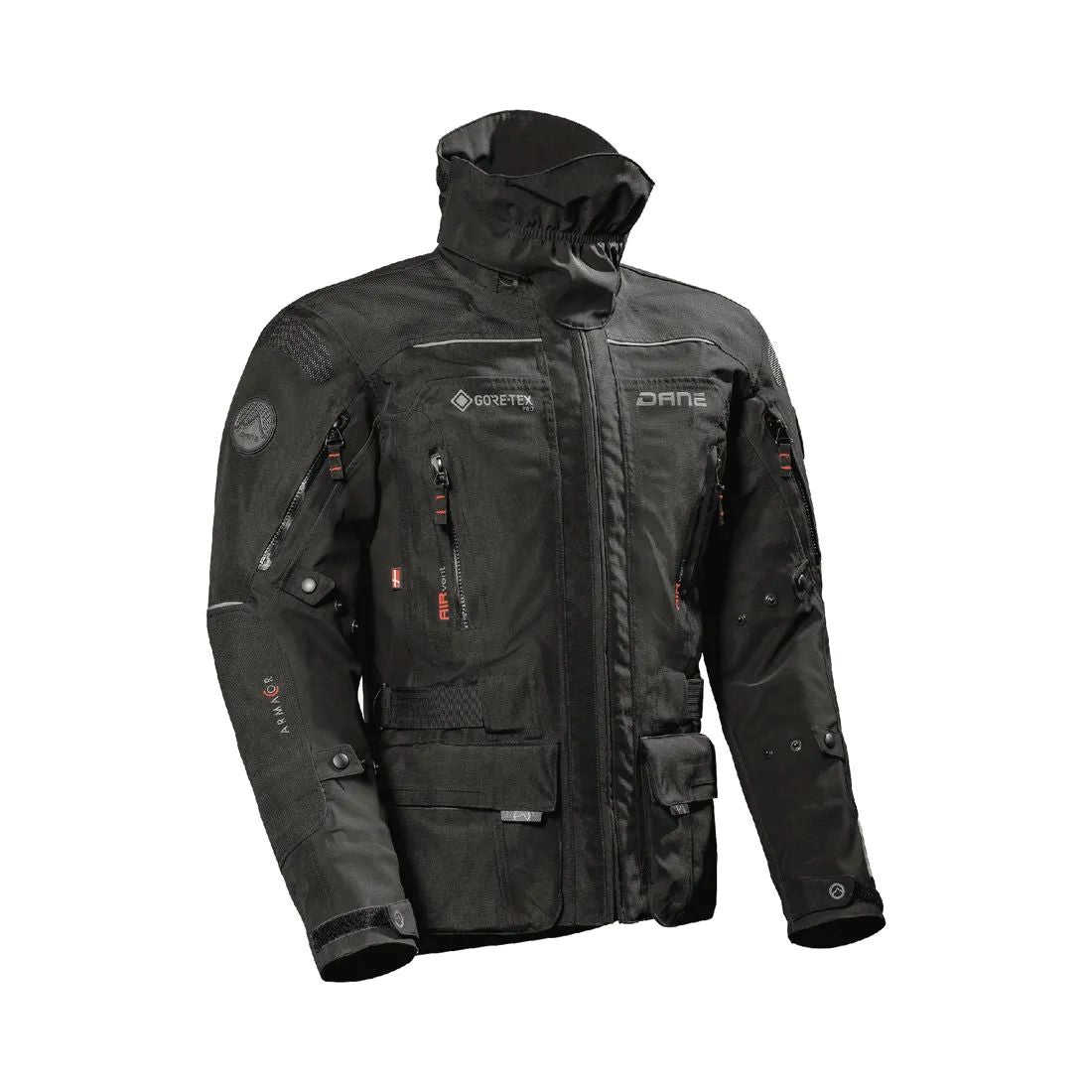 motorcycle jacket dane nimbus 2 pro goretex windproof waterproof breathable summer jacket thermal liner insulation stretch tex armacor 3d mesh inner pockets ventilation storm collar black riding alpine touring adventure adv front