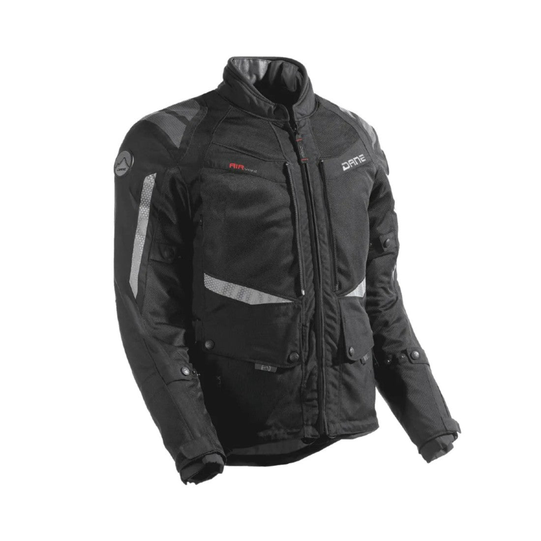 motorcycle jacket dane drakar goretex windproof waterproof sastec protection reflective 3d mesh rain scotchlite black riding alpine touring adventure adv front
