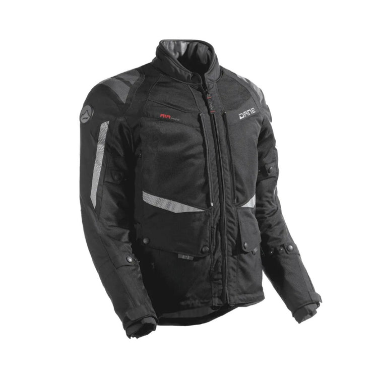 motorcycle jacket dane drakar goretex windproof waterproof sastec protection reflective 3d mesh rain scotchlite black riding alpine touring adventure adv front
