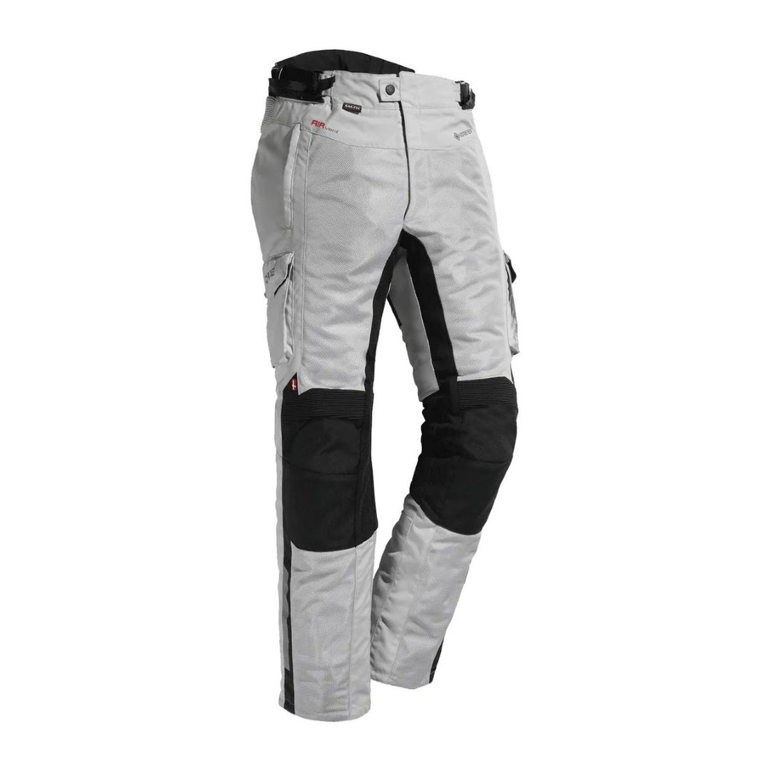 motorcycle pants dane drakar goretex windproof waterproof ventilation panels reflective sure grip silver gray black riding alpine touring adventure adv front 