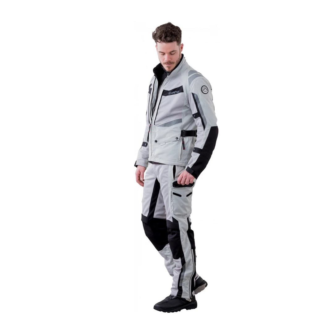 motorcycle pants dane drakar goretex windproof waterproof ventilation panels reflective sure grip silver gray black riding alpine touring adventure adv 