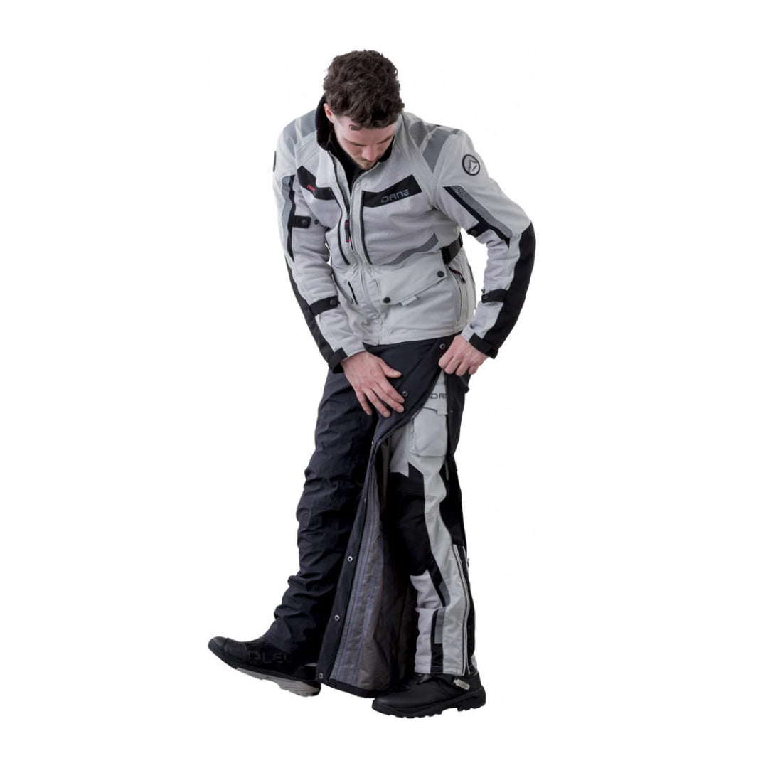 motorcycle pants dane drakar goretex windproof waterproof ventilation panels reflective sure grip silver gray black riding alpine touring adventure adv 