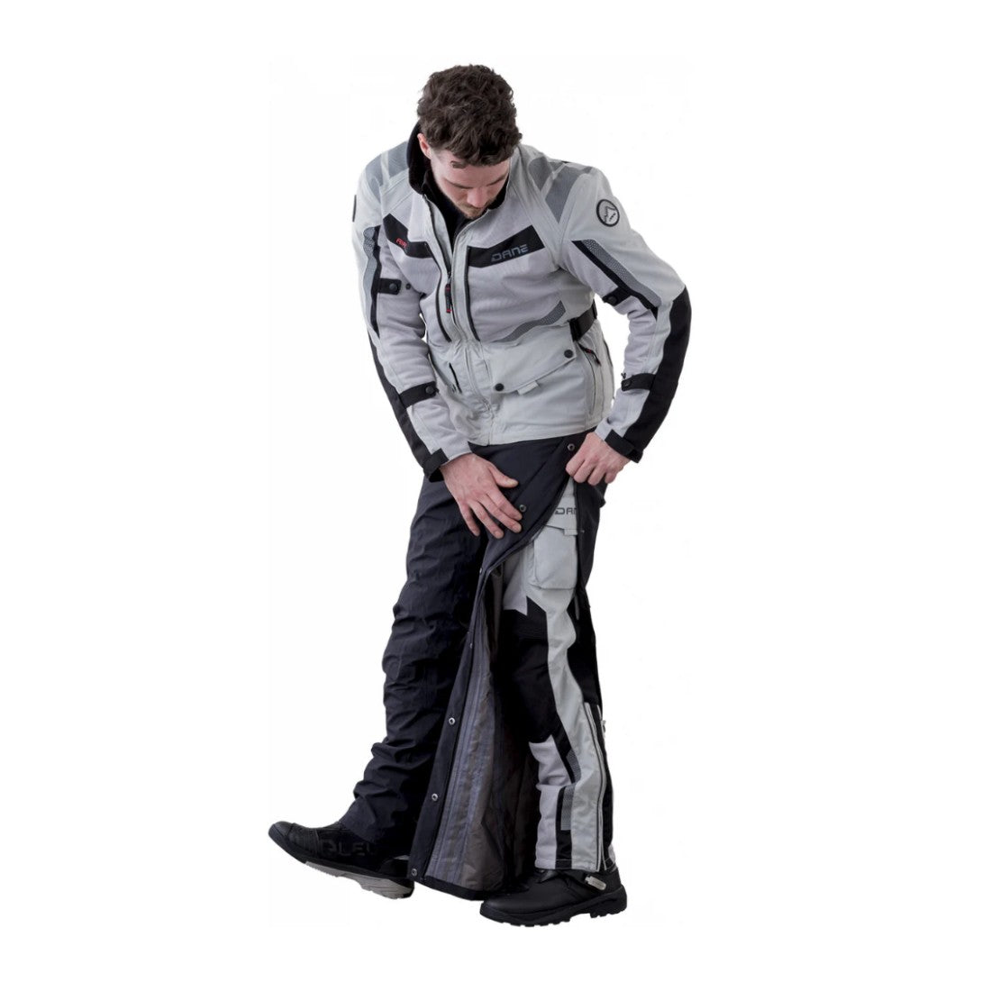 motorcycle pants dane drakar goretex windproof waterproof ventilation panels reflective sure grip silver gray black riding alpine touring adventure adv 
