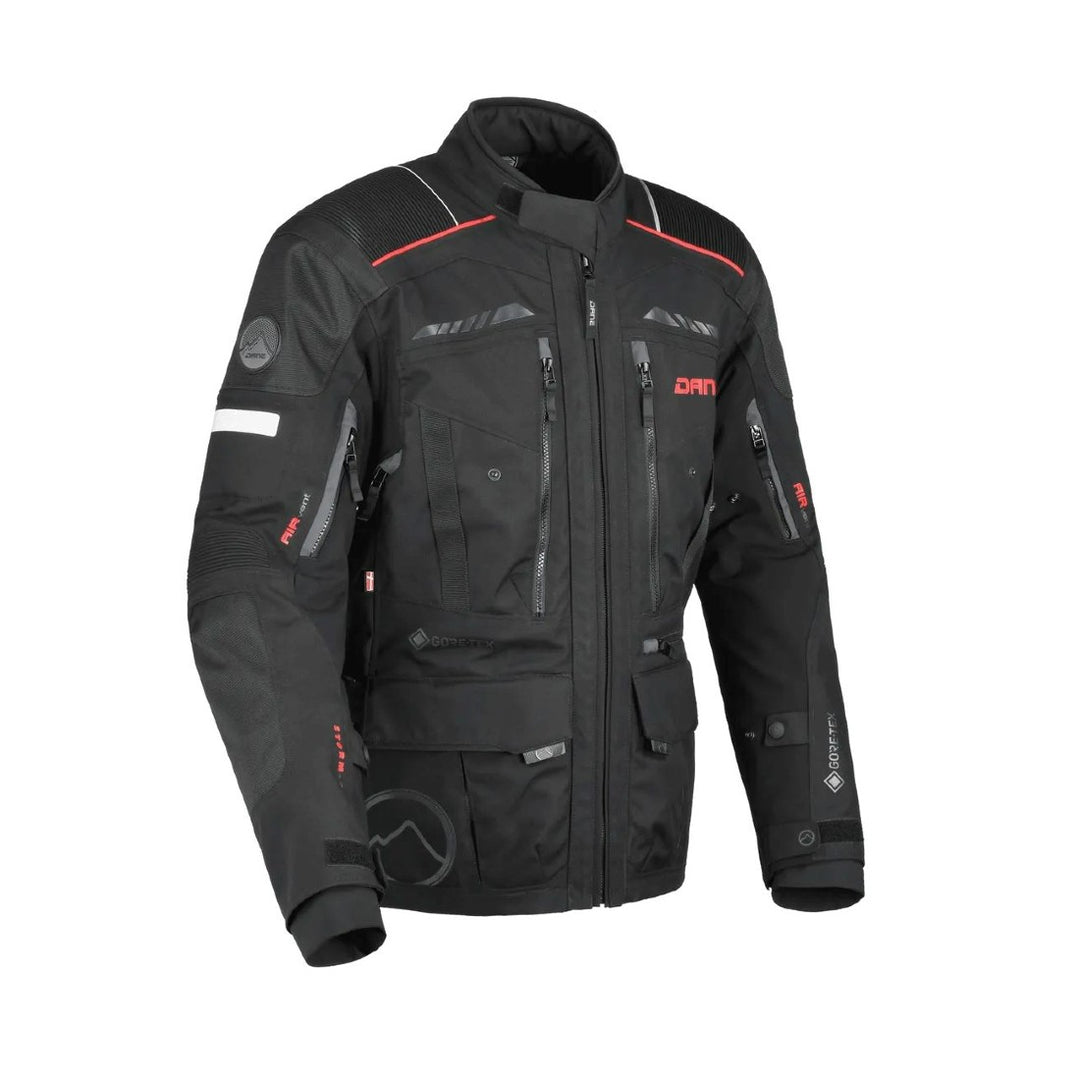 motorcycle jacket dane hornum goretex windproof waterproof breathable thermal liner chest pockets ventilation 3d mesh protection black riding alpine touring adventure adv front