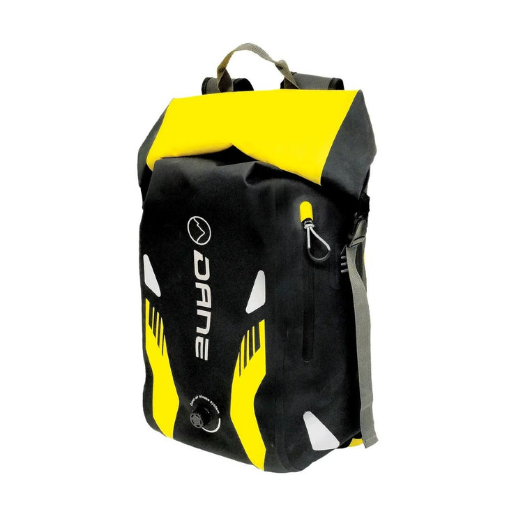 motorcycle backpack dane ikast 2 air vents waterproof strap pouch storage black yellow riding alpine touring adventure adv
