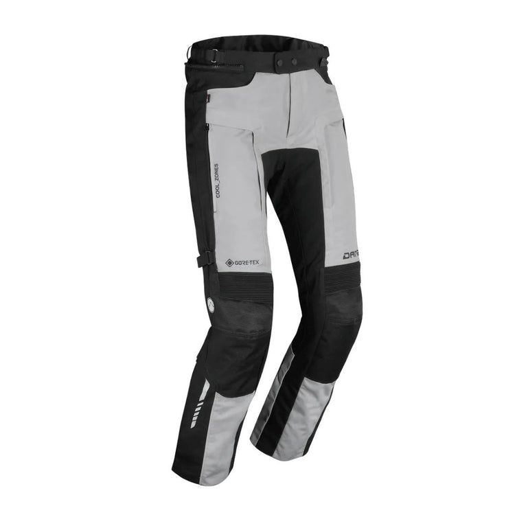 motorcycle pants dane dalvik goretex inner pants braces prepared knee protectors reflective grip patches riding silver gray black alpine touring adventure adv front